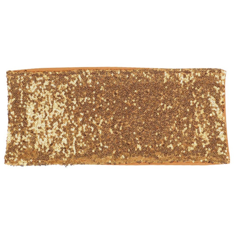 Desirable Life Pack of 50 Stretch Sequin Chair Sashes Chair Bands One-Sided Sequins Decor for Hotel Wedding Reception Party Event Chair Cover Decoration 4"x16" - Gold - Image 3